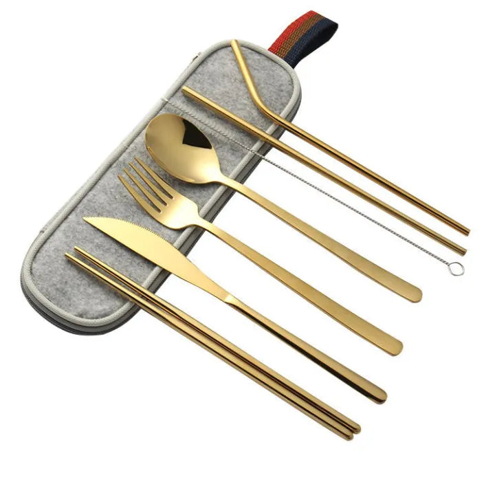 Travel Cutlery Set with Straws - With Zip Bag