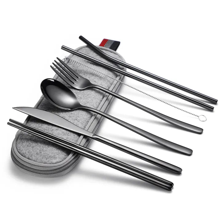 Travel Cutlery Set with Straws - With Zip Bag
