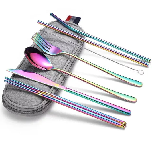 Travel Cutlery Set with Straws - With Zip Bag